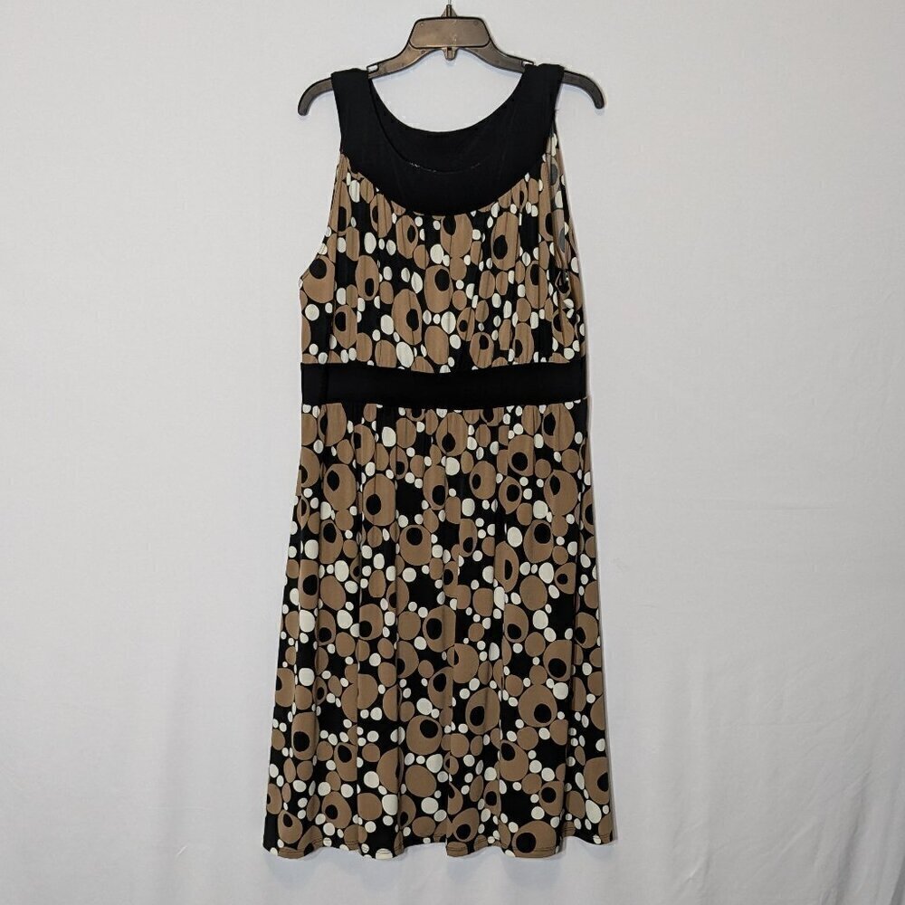 DONUTZ, Inc. Black/Brown Dots, Sleeveless Gathered Sheath Dress; Size 18W